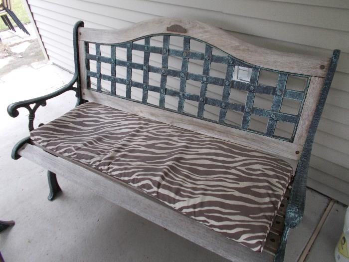 Wooden and Metal Bench with Cushions - VERY NICE & HEAVY!!!!!!!