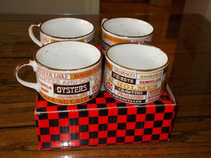 Set of 4 D. H. HOLMES Gumbo Mugs - in original box - For sure, A Collector's Item!!!!!!!