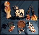 Chalkware, cast bookends, salt and peppers, mid-century panther figure, Shawnee planter.