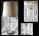 Large Cut Crystal  Table Lamp with silver trim.