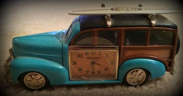 Fossil woody car with surfboard collectible with clock!