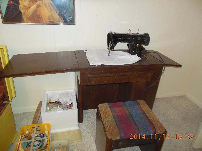 Singer Sewing Machine with cabinet and stool. Automatic produced between 1954 and 1961
