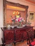 Beautiful Chippendale Reproduction Buffet and Mirror