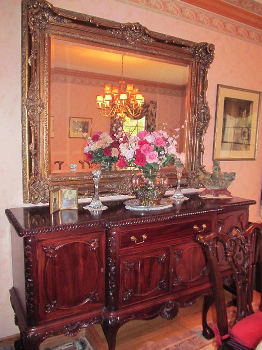 Beautiful Chippendale Reproduction Buffet and Mirror