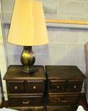 Pair of Pine Night Stands and Lamp