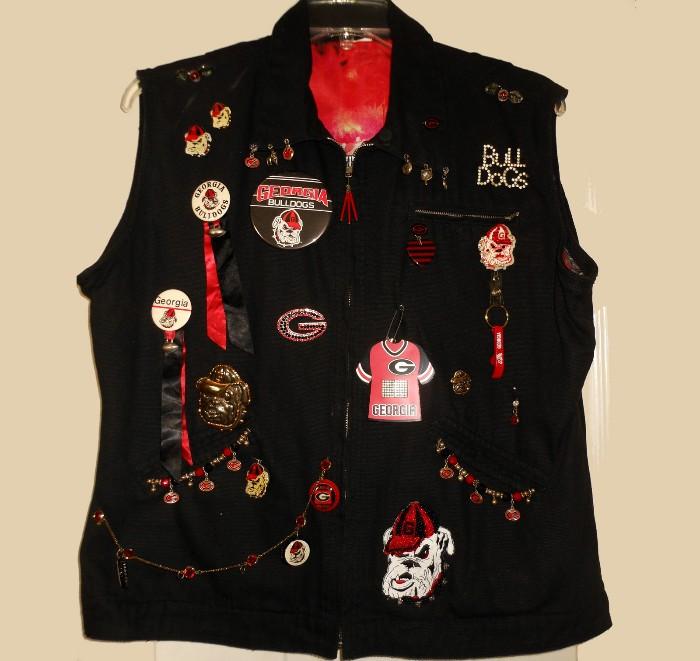 Sleeveless Jacket with Numerous Georgia Bulldog Pins and Buttons 