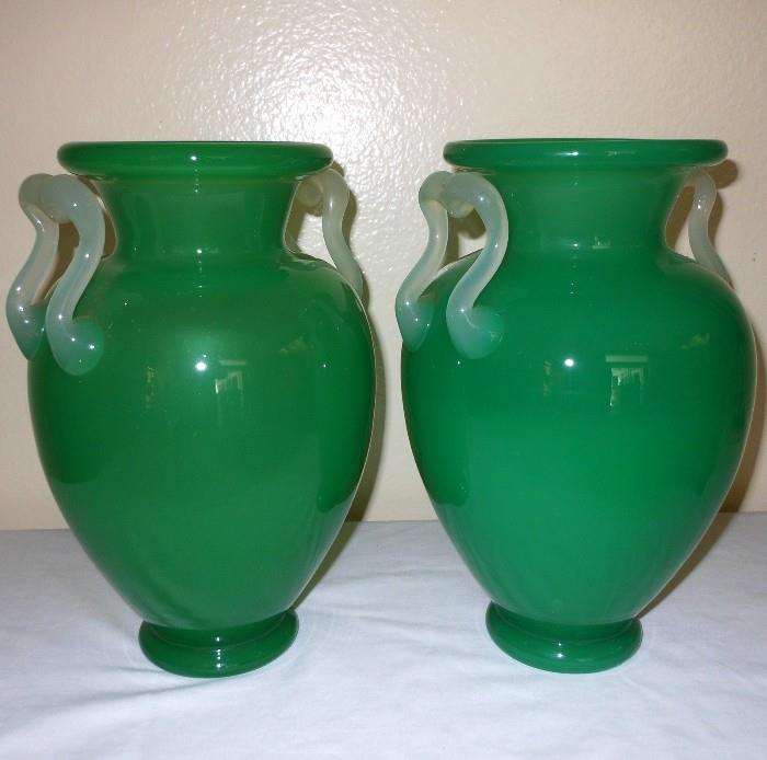 Exquisite Pair of Large Cased Glass Urns in Excellent Condition