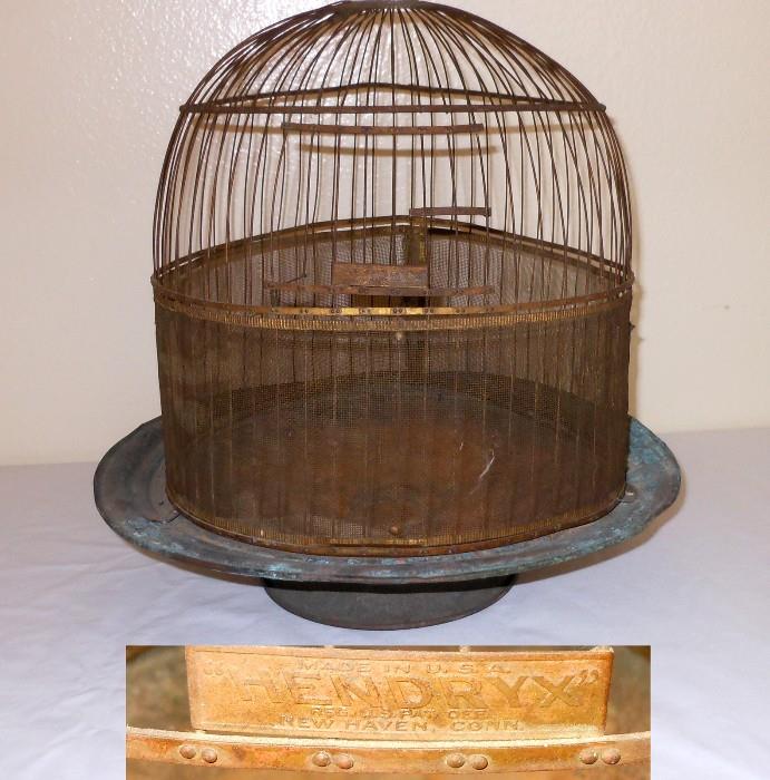 Antique Hendryx Bird Cage on Pedestal Stand