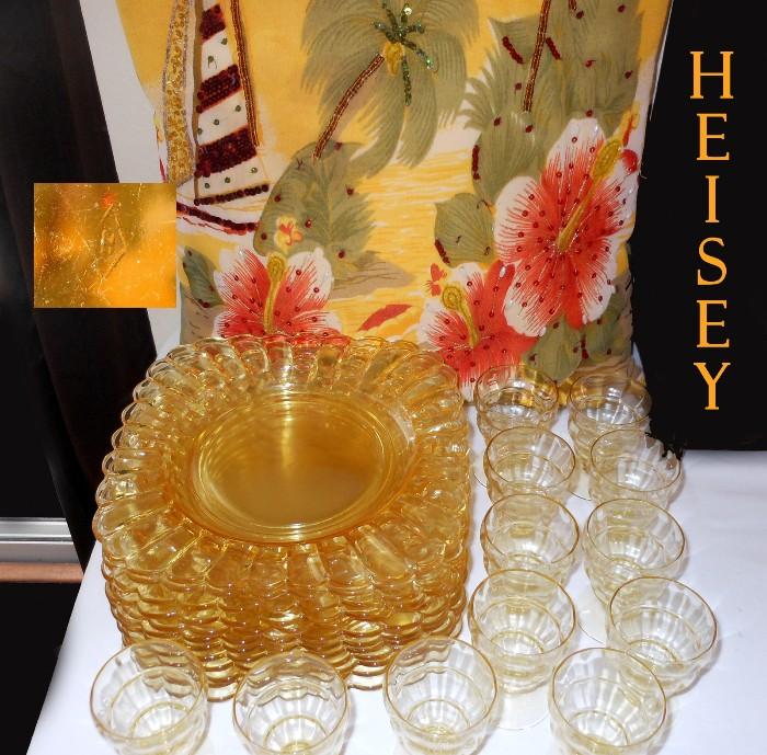 Set of Heisey Plates and Cordials and a lovely hand painted and beaded pillow 