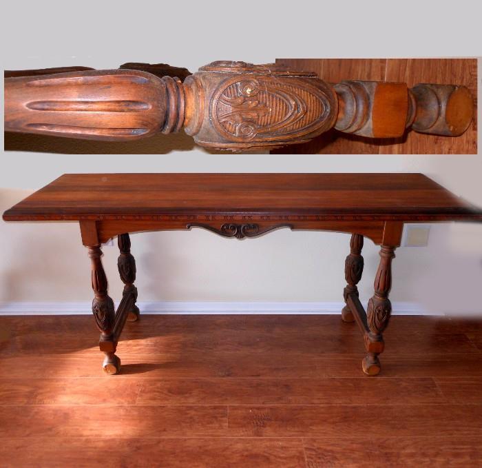 Finely Carved & Beautiful Long Library Table 