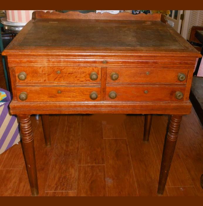 Antique Desk with Drawers and Lift Top with Ink Well Hole