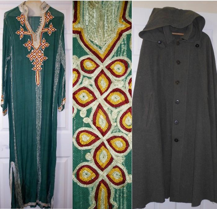 Very Groovy Vintage Dress and Hooded Cape, center shows close up of detail work on dress