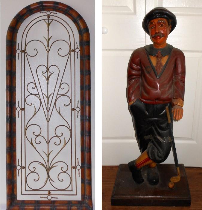 Tall Decorative Metal Piece and Golfer Statue