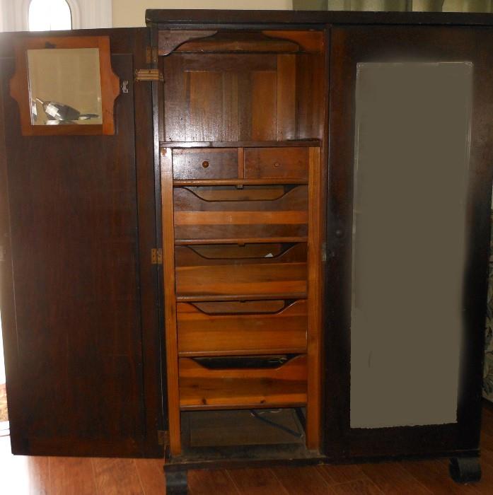 Double Glass Door Armoire with built in Drawers and Shaving Mirror