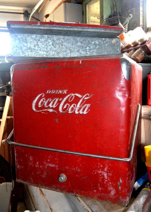 Vintage Coca-Cola ice chest with tray in top