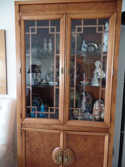Burl wood front Asian display cabinet