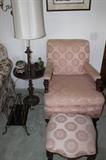 Matching chair and foot stool. Stick lamp.