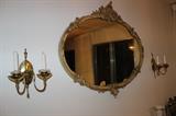 Nice antique mirror and two matching Chippendale sconces.