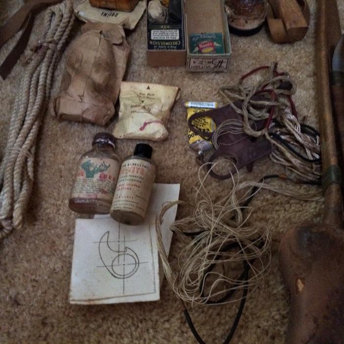 Antique Leather Quiver, Bow, Arrows  and accessories 