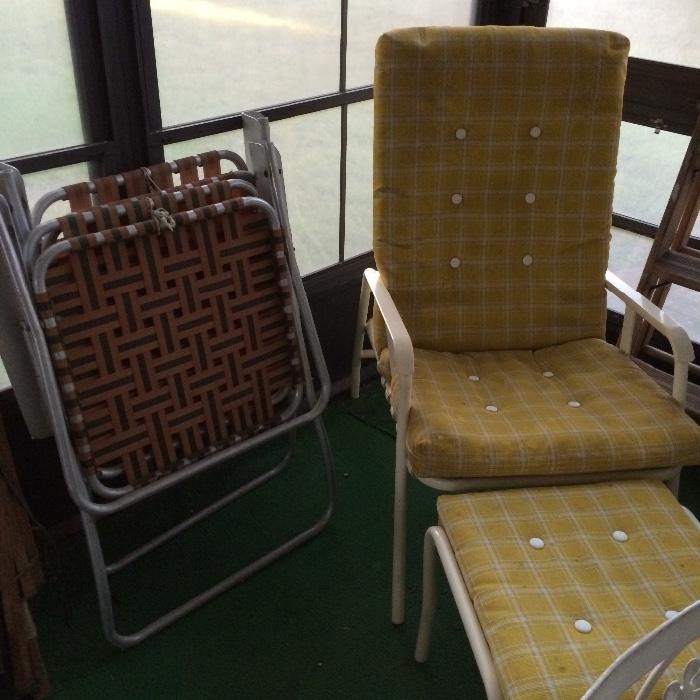 Vintage Lawn chairs, pvc chair and ottoman 