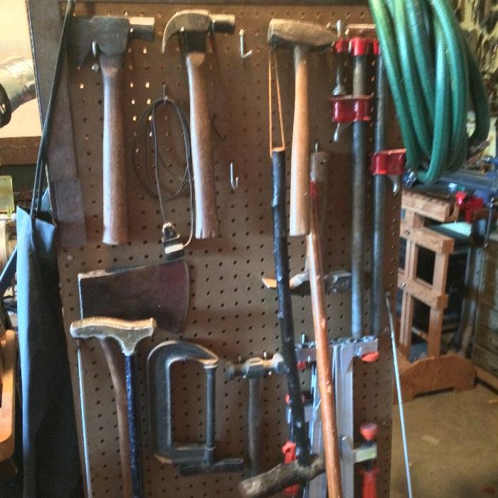 antique hammers, clamps