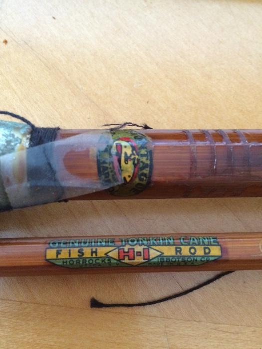 antique montague cane fishing rod, antique horricks ibbotson cane fly rod