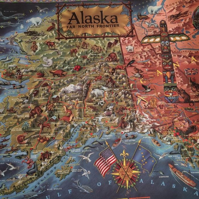 RARE Historical R. Klengston Rude Pictoral map of Alaska  Excellent Condition!