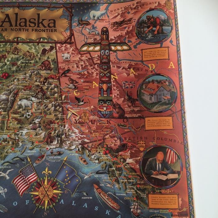 RARE Historical R. Klengston Rude Pictoral map of Alaska  Excellent Condition!