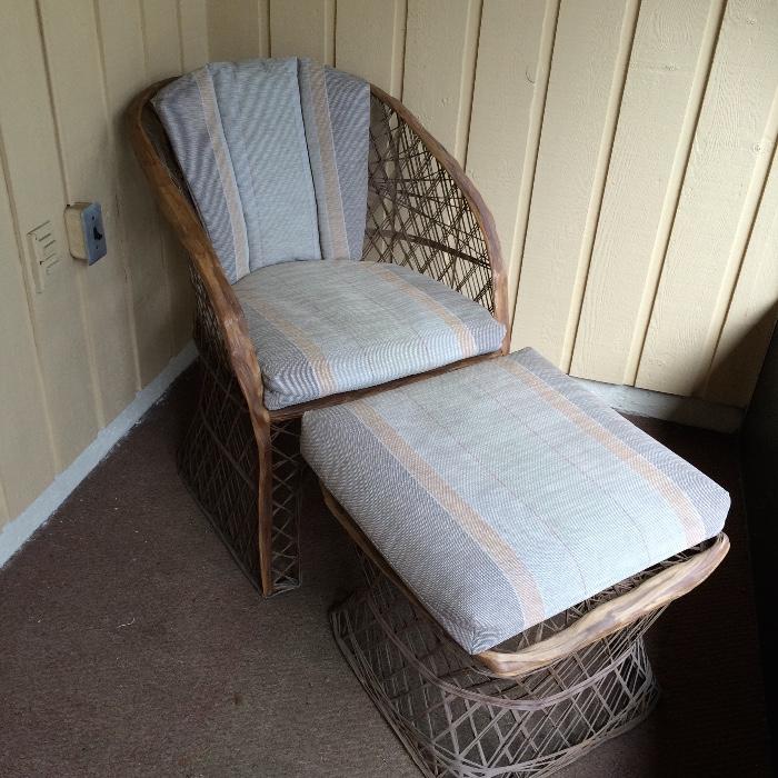 All Weather woven wicker chair and ottoman 