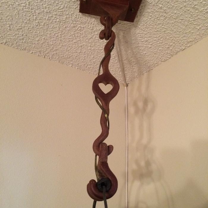 folk art wooden hook chain with heart link