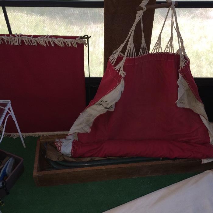 vintage canvas hammock with frame and sunshade