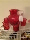       Cranberry pitcher & matching glasses