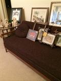 Mid-Century Modern sleeper sofa & rectangular-shaped Mid-Century Modern table; antique Eastlake frames