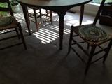 table, 6 chairs and leaves, rattan seats