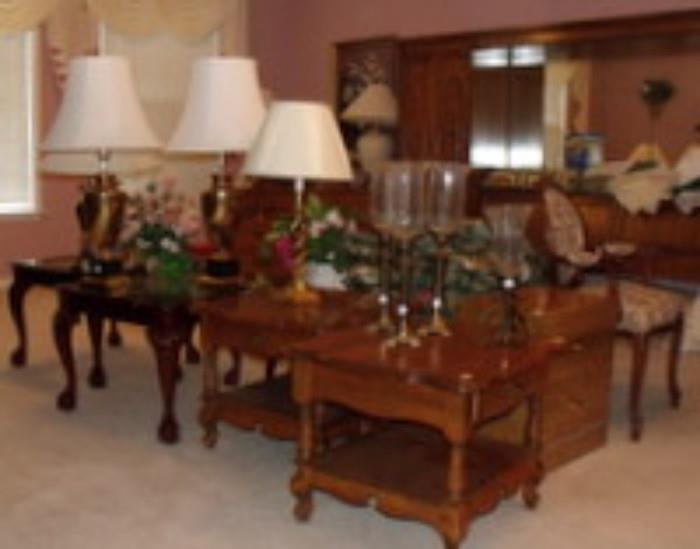 many end tables and occasional tables and lamps (pairs and singles) and decorative items