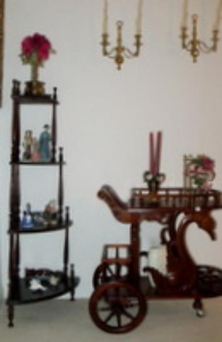 Small corner etagere and decorative tea cart