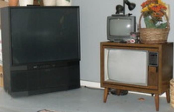 large screen television (works great on wheels) and 1960 television 