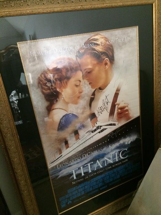   Autographed poster of the movie Titanic (Kate Winslet, Leonardo DiCaprio, Kathy Bates)