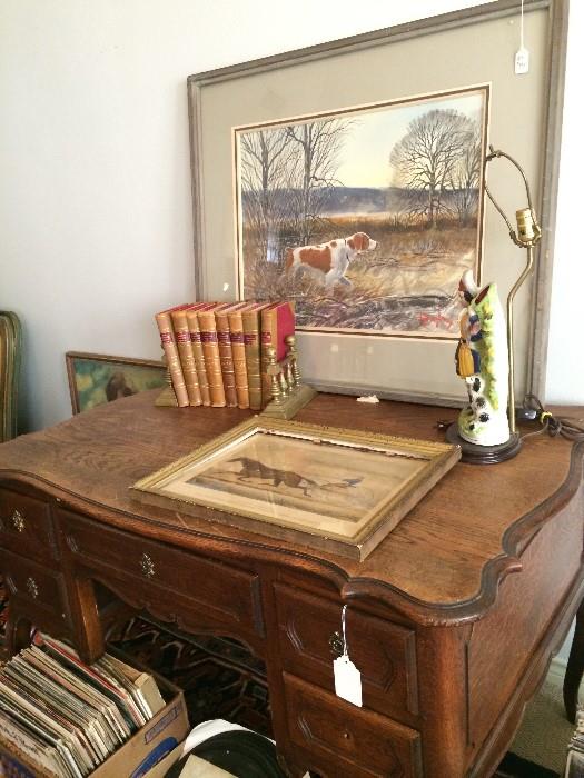   Desk with AC Gentry bird dog water color print