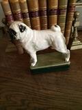 Handsome set of books, pug dog, & brass bookends