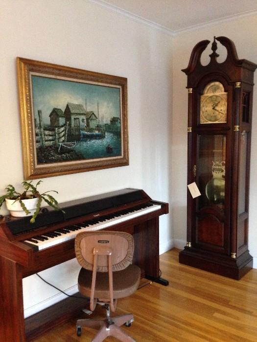 roland digital piano, Howard Miller presidential grandfather clock, original art, oil painting, A. Sariano, Fred Roner 