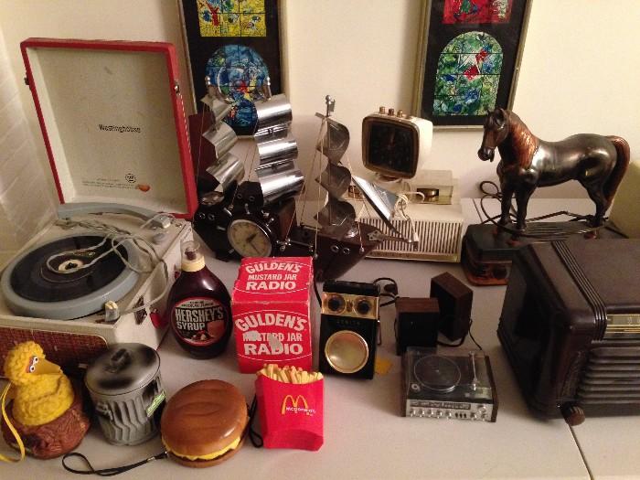 vintage radios, vintage clocks