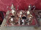 STERLING SILVER TEA/COFFEE SET WITH TRAY, & SEVERAL MORE