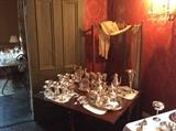 STERLING SILVER COFFEE / TEA SETS, LARGE SERVING TRAYS, GOBLETS, SERVING PIECES & FLATWARE. SOME REPOUSSE, LOUIS XV,& MORE