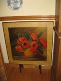 Vintage Fireplace Fire Screen Folding Card Bridge Table - Bright Floral Design