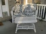 Vintage White WIcker Loveseat & Table Patio Furniture
