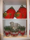 Vintage Glass Water Pitcher/8 water glasses - Strawberry Design