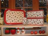 Viantage Strawberry Tin Litho Match Holder/Tray/2 Bread Boxes, Sifter