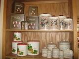 Vintage Cannister Sets, Wood, Stoneware, Tin Litho