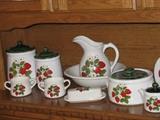 MCCoy Strawberry Water Pitcher, Cannister, Butter Dish, Sugar & Creamer